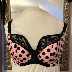 42DD pink polka dot lace edge